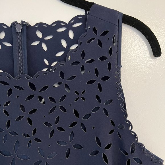 J. Crew Laser-Cut Floral Shift Dress, Navy, Size 10 - Picture 7 of 11
